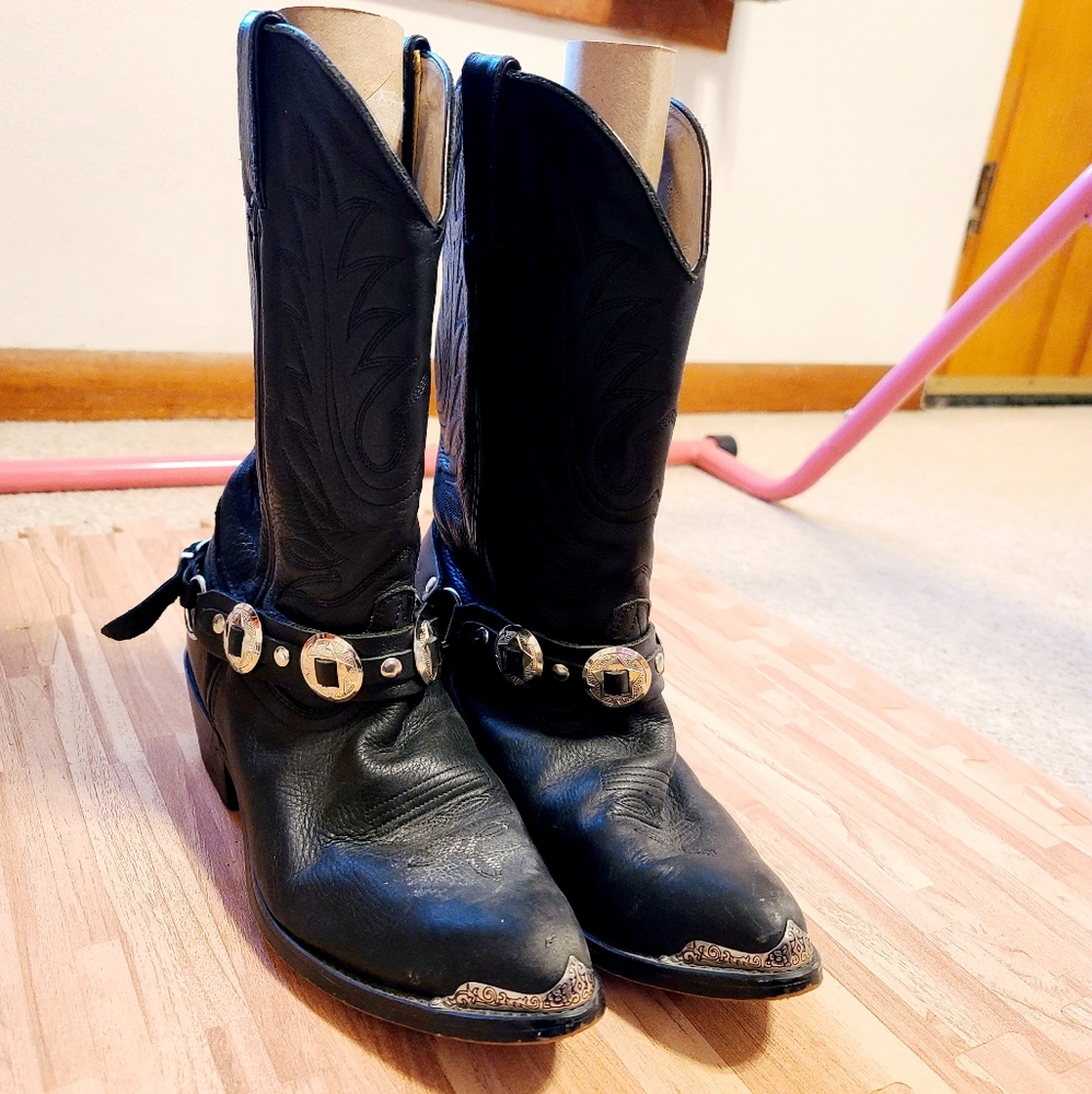 Durango Black Heeled Boots with Silver Accents